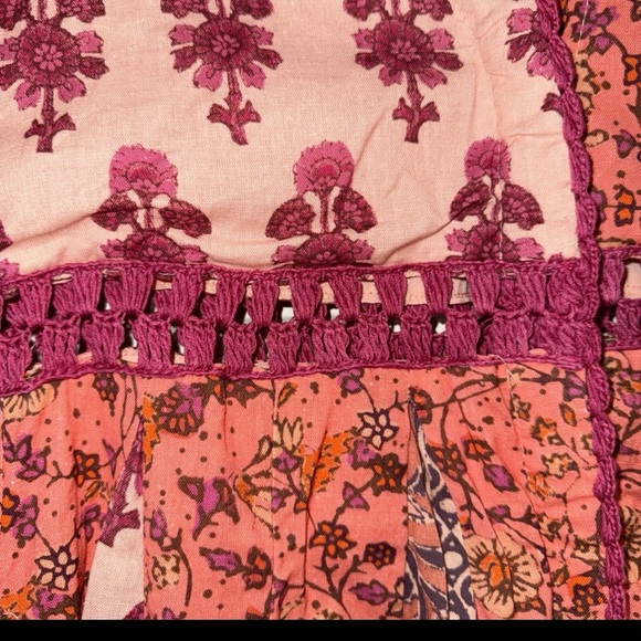 Free People Floral Red and Pink Mini Dress babydoll bohemian boho - Picture 5 of 9